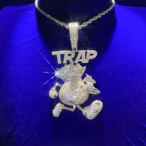 Joyero de moda Iced Out Miami Dollar Rich Money Bag con collar con colgante de letra trampa - Product Image 4