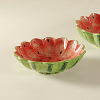 Assiette à pétales de pastèque peinte à la main Jiutian, motif végétal sous glaçure, passe au micro-ondes, style frais, pour fruits et collations