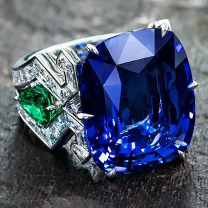 Anello Vintage con Gemma Blu a Forma di Cuore per Donne, Elegante Gioiello da Dito - Product Image 1