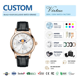 <span class=keywords><strong>Montre</strong></span> 2026 Virtue en acier inoxydable, boîtier classique or rose, fonction phase de lune, mouvement Ronda, résistante à l'eau, cadeau de luxe tendance - Product Image 1