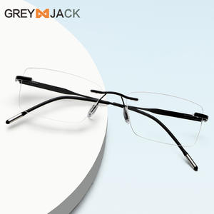 Gafas sin montura Greyjack, montura metálica rectangular, lentes AC, gafas ópticas unisex, tamaño mediano, estilo empresarial - Product Image 1
