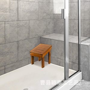Tabouret de salle de bain carré en teck Yingtai, antidérapant, pour la maison et l'hôtel - Product Image 3