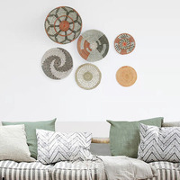 Décoration murale bohème plante Boho maison pour murs articles décoratifs paille faite à la main vitrine ronde décoration intérieure de la maison