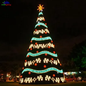 Decorações de Natal em PVC verde para exterior com estrutura de metal artificial pentagrama árvores de Natal gigantes com luzes LED