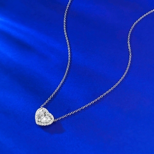 S925 Argent 7*9mm Gros Coeur Encerclé Collier Clavicule Chaîne - Product Image 2