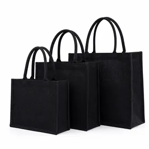 Custom Logo Eco Friendly Reusable <b>Large</b> Capacity Blank Tote <b>Bag</b> for Shopping Grocery <b>Gift</b> Packaging Black Jute <b>Bag</b> - Product Image 1