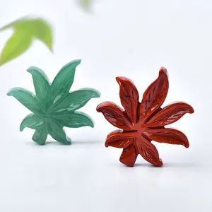 Wholesale natural crystal carving red jasper leaves green aventurine leaves