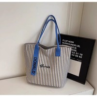 Sac fourre-tout en toile rayé de haute qualité, grande capacité, décontracté, personnalisable avec impression de lettres, sac à bandoulière