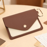 Dompet Minimalis Chic dengan Gantungan Kunci untuk Wanita Pria Kulit PU Bertekstur Dua Warna Tipis untuk Kartu Kredit Logo Kustom