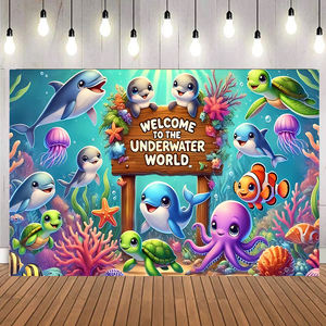 Sous la mer thème tortues pieuvres <span class=keywords><strong>poisson</strong></span> toile de fond fête joyeux anniversaire décorations imprimer toile de fond - Product Image 5