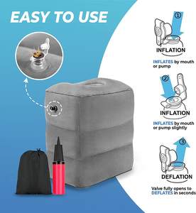Sandaran Kaki Perjalanan Tiup, Bantal Kaki Portabel untuk Balita Anak-anak dan Orang Dewasa, Tempat Tidur Pesawat Udara Cepat Dapat Disesuaikan - Product Image 2