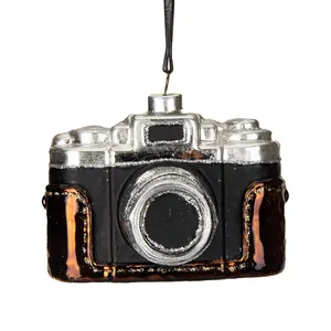 Hand blown glass ornament antique black glass camera ornament for tree hanging decoration Eco-friendly