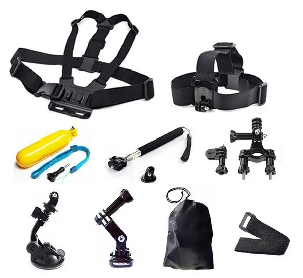 9 in 1 Selfie Stick Storage Bag Head/ Chest Strap Set Go pro Action Sports Camera Accessories Kit for Go pro 10 9 8 7 6 5 4 3 2