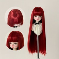 Perruque pour poupée BJD en stock, 3, 4 et 6 pouces, cheveux longs et raides de style coréen, avec frange complète