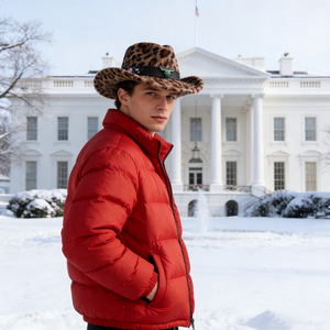 Sombrero Vaquero con Estampado de Leopardo ZhenXi, Talla M56-58cm, Felpa Cálida, Otoño Invierno, Elegante, para el Día a Día - Product Image 3