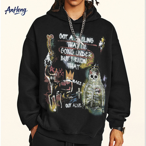 Sweat à capuche graphique streetwear pour homme, coupe oversize, en coton molletonné, imprimé décontracté, collection automne, vente en gros - Product Image 1