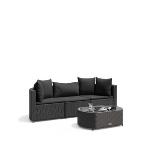 Conjunto de Sofá de Ratán Negro para Patio, 3 Plazas, Muebles de Jardín para Exteriores, Diseño Elegante Resistente a la Intemperie - Product Image 1