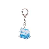 Porte-clés personnalisable en acrylique, motif maison-villa volante de dessin animé, avec flotteur 3D et paillettes aquatiques à effet sable mouvant