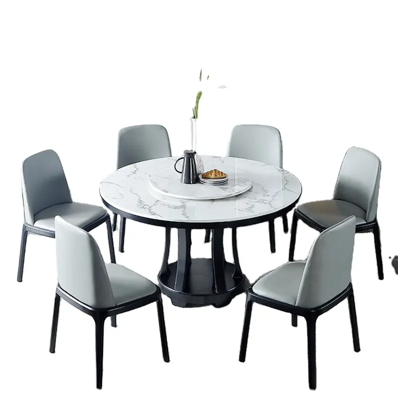 Lüks italyan mermeri yemek masası seti ve 6 sandalyeler yuvarlak yemek masası Modern yemek odası satılık