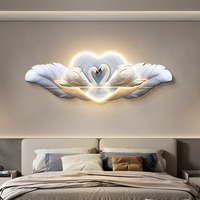 Peinture Murale de Fond de Lit Chambre Cygne Art Décoratif Plume Lumière LED Lampe Suspension Tableau Moderne Simple