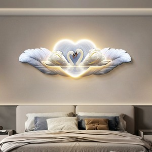 Arte cigno camera <span class=keywords><strong>da</strong></span> letto sfondo decorazione della parete dipinti moderna semplice luce di piume lampada a led pittura appesa - Product Image 3