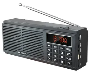 Radio AM/FM PORTÁTIL ESTÉREO súper bajo, con pantalla LED TF USB AUX, batería recargable de 2*1200mAh