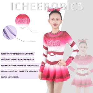 Costume de pom-pom girl pour filles, uniforme de cheerleading à manches longues, robe de danse pour enfants, fleurs à la main, chaussettes, ensembles de vêtements de danse de scène - Product Image 3