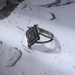 European American Retro Bohemian <b>Titanium</b> Steel <b>Ring</b> Geometric Engraving Women's Gift SA1180 - Product Image 3