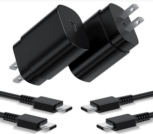 Chargeur de type <span class=keywords><strong>C</strong></span> Lot de 2 chargeurs muraux USB 25W PD Bloc de charge super rapide <span class=keywords><strong>C</strong></span>âble de téléphone Android de 6 pieds pour Samsung Galaxy - Product Image 1