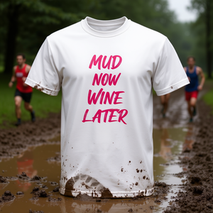 T-shirt Mud Now Wine Later Muddy Race pour adulte unisexe blanc - Product Image 3