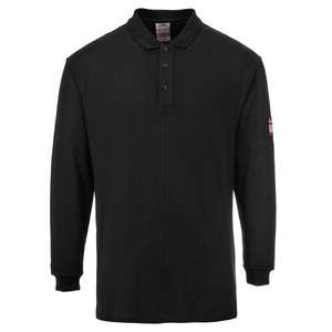 PORTWEST - FR10BKRXL Polo noir à manches longues antistatique résistant au feu-EAN 5036108224258 FLAME RESISTANT WORKWEAR - Product Image 1