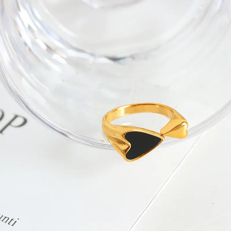 Anelli impermeabili moda donna creatività doppio cuore Plating18K oro bianco conchiglia all'ingrosso acciaio titanio anello