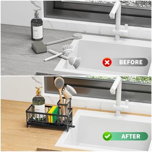 Portasapone da cucina multifunzionale espandibile in acciaio inossidabile, moderno, con dispenser sapone e porta spugne in acciaio al carbonio - Product Image 6