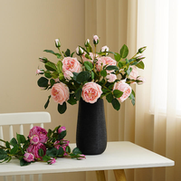 Roses artificielles roses à toucher réel de 70 cm, 3 têtes, fausses roses Austin pour la décoration de mariage, de la maison ou de centre de table
