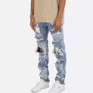 Jeans de Mezclilla Ajustados Azules para Hombre, Diseño Moderno, Personalizados, de Alta Calidad, Estilo Apilado - Product Image 4