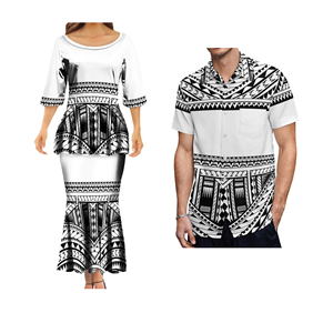 Комплект из 2 предметов: женские платья с длинным топом и юбкой-русалкой в полинезийском племенном стиле, белые, для пар, под заказ, для дропшиппинга - Product Image 3