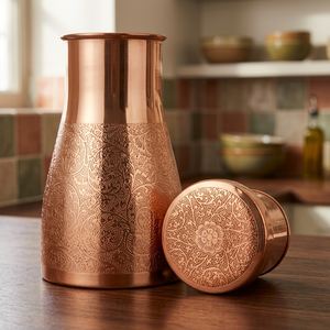 Vaisselle traditionnelle chinoise en cuivre avec couvercle, motif décoratif gravé - Product Image 2