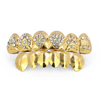 Nouveauté 2026 : Grillz en or incrusté de diamants, motif poker (pique, cœur, pique), style Hip Hop