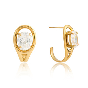 ต่างหูทรงหยดน้ำรูปทรงเรขาคณิตประดับเพชรรูปไข่แบบกรงเล็บ ทำจากสแตนเลส สวมใส่ได้ทุกวัน - Product Image 5