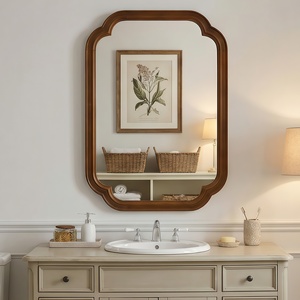 Espejo decorativo con marco de madera maciza color nogal negro de 20 x 30 pulgadas con esquinas redondeadas para dormitorio, baño, sala de estar, entrada. - Product Image 2