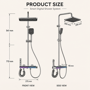 Set Doccia Termostatico in Ottone con Display Digitale, Controllo a Tasti, Montaggio a Parete, Miscelatore a Cascata e Pioggia, Sistema Getti Massaggianti - Product Image 4
