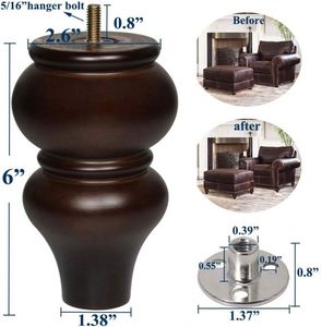 WEKIS Solid Wood Indoor/Outdoor Sofa Legs 6 Inch Turned Furniture Legs for Living Room Workshop Table Couch & Recliner - Product Image 5