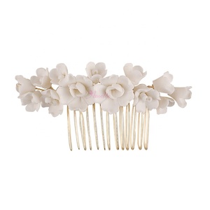 Conjunto de Peine de cerámica hecho a mano para el <span class=keywords><strong>pelo</strong></span> de flores, <span class=keywords><strong>accesorios</strong></span> de joyería para el cabello de fiesta de salón de <span class=keywords><strong>Boda</strong></span> nupcial para novias e invitados - Product Image 1