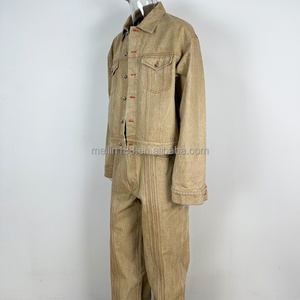 Ensemble deux pièces en jean et vestes en denim, style vintage délavé, personnalisable OEM, haute qualité, pour hommes - Product Image 4