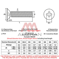 Phillips Countersunk Flat Head Screw General Assembly GB819 304 Stainless Steel Metric Cross Recessed Fastener Grade A2 M2-M6