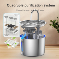 Fontaine à eau pour chat KAILAN 2,2 L en acier inoxydable 304, filtre silencieux, distributeur d'eau pour animaux de compagnie, fenêtre de niveau d'eau visible, pour chats d'intérieur et petits chiens