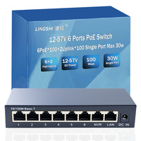 Commutateur PoE Tout-en-un 12-57V 6 Ports 100 Mbps avec 2 Ports Uplink RJ45 100M, Commutateur Réseau PoE Sans Adaptateur Secteur Externe