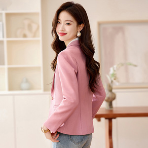 Apricot Short Blazer For Women Spring Autumn Solid Color Polyester Casual Elegant Fit Small Size - Product Image 4