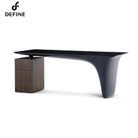 Bureau de direction de luxe avec armoire, plateau en verre trempé noir de haute qualité, pieds en fibre de verre
