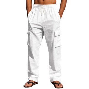 Pantaloni <span class=keywords><strong>Cargo</strong></span> da Uomo 95% <span class=keywords><strong>Lino</strong></span> Multitasche Casual con Coulisse Gamba Dritta Estivi Taglie Forti Abbigliamento Outdoor All'ingrosso - Product Image 5